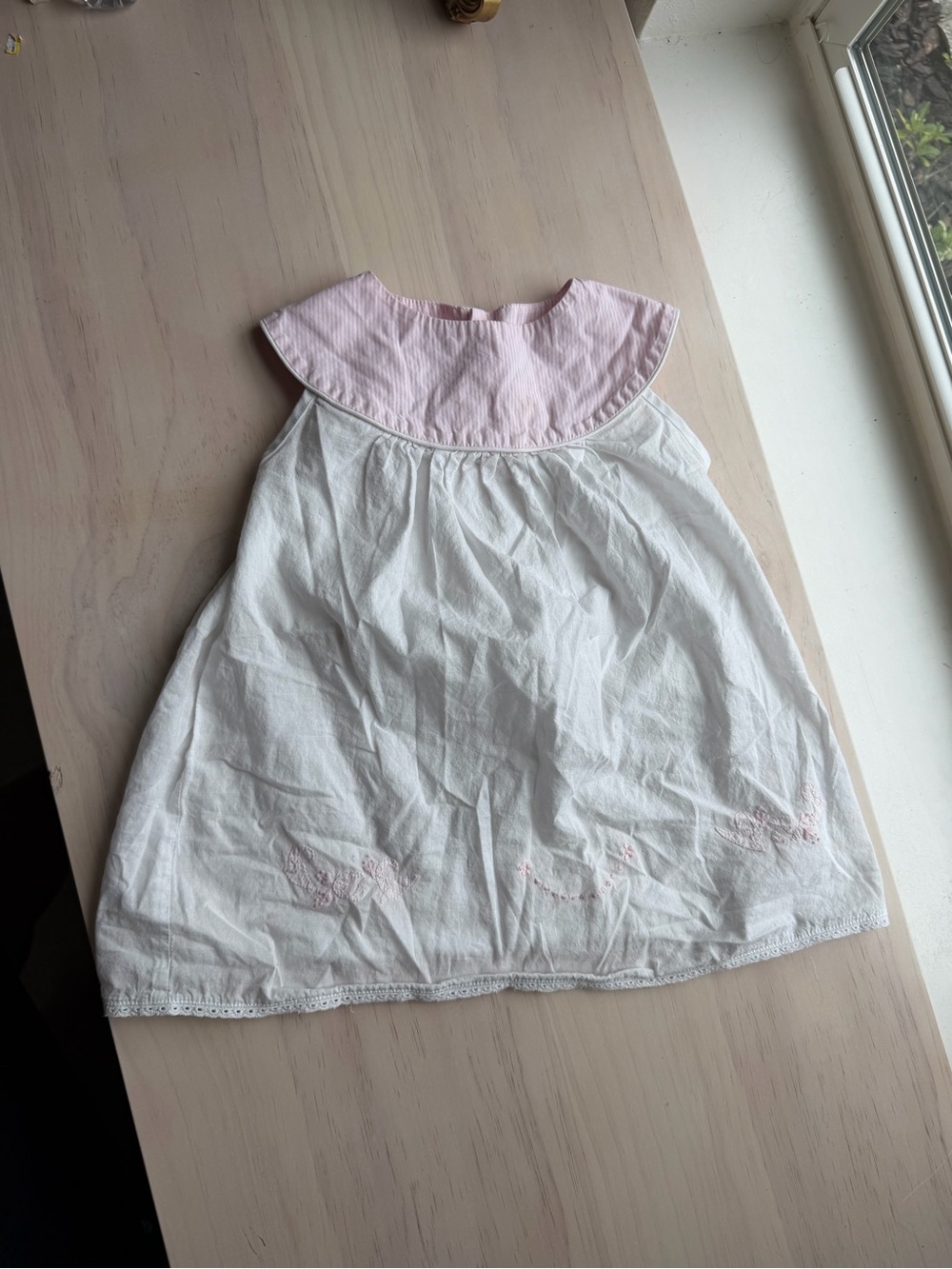 Kristaben White Baby Dress with Pink Peter Pan Collar